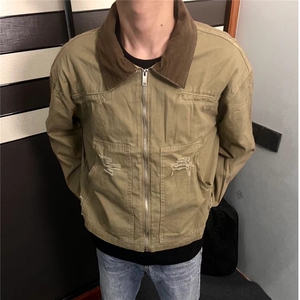 卡其色短款工装外套男春秋款vintage美式复古痞帅潮牌底特律夹克图片