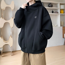 内景秋冬新款斜门襟设计连帽卫衣男潮宽松外套WY00748/P55加绒P60，女装短外套，电商B316