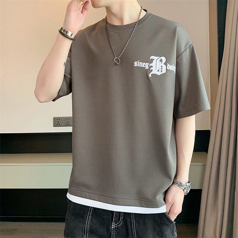 冰氧仿棉短袖店主风体恤休闲百搭刺绣纯色男上衣TC3149-P22控48,男装T恤,星座717