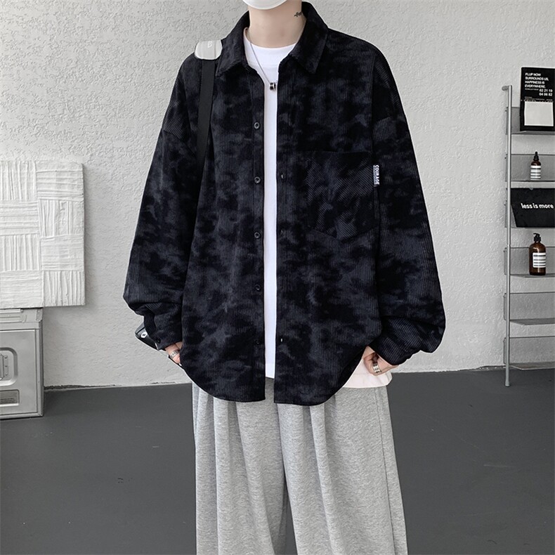 衬衫男秋季新款港风宽松大码灯芯绒扎染长袖衬衫CS8108-P42，男装衬衫，星座214-3