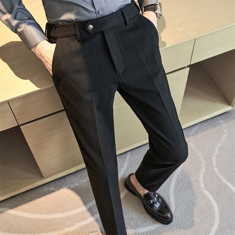 K88-P70男士三节围毛呢裤带纹路面料腰围可调节黑色,男装休闲裤,电商A211