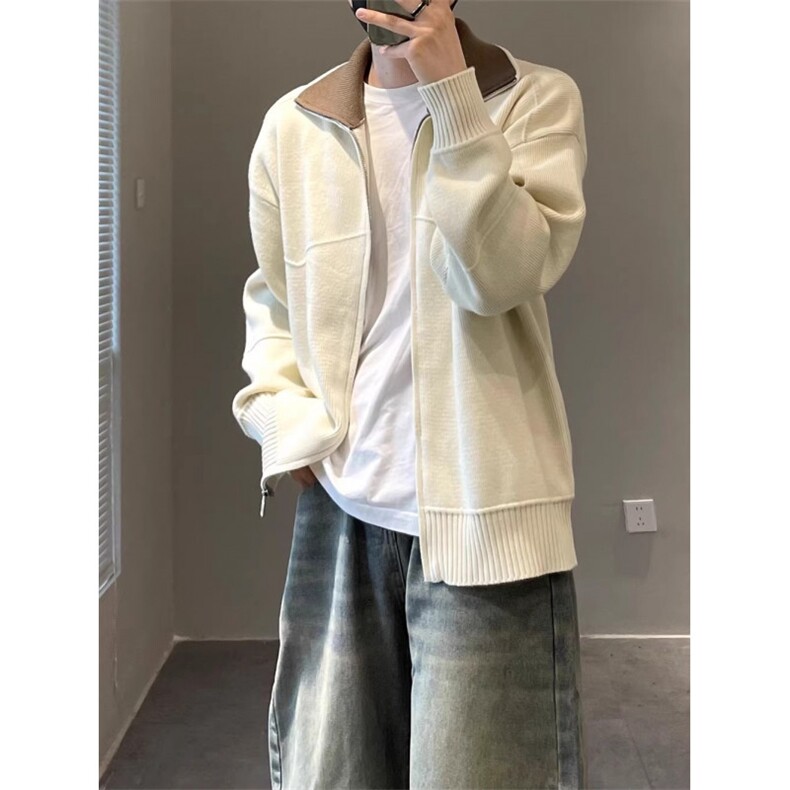 cleanfit黑色针织开衫外套男款秋冬高级感慵懒风韩系立领拉链毛衣图片