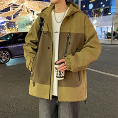 春季新款男士连帽冲锋衣外套款美式休闲工装夹克JK129-P88，男装夹克，星座308B-2