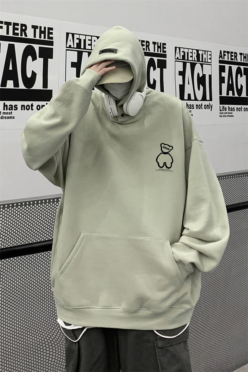 供抖音丶重磅高品棉350克排扣连帽小熊卫衣LW6079-特p58控78,男装卫衣,星座508（原C305）
