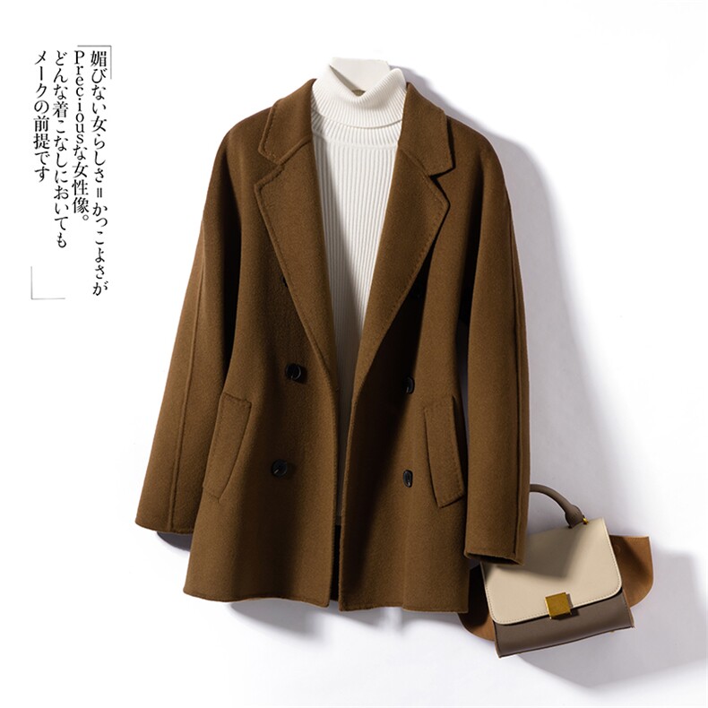 2025年夏季常规长袖中长款一粒扣纯色手工双面呢大衣时尚百搭，女装双面呢大衣，蒙绒特