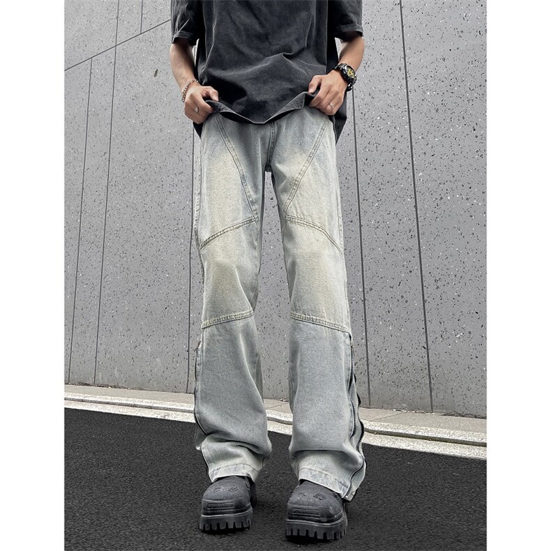 美式复古拉链牛仔裤男夏季新款直筒微喇裤高街vibe潮牌55222-p50,男装牛仔裤,星座1008