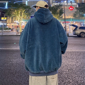 冬装加绒加厚宽松棉衣毛巾绣羊羔绒连帽外套男女 919-P110控价158图片