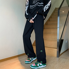 现货美式高街刺绣五角星微喇叭牛仔裤男宽松牛仔长裤K350-P50，男装牛仔裤，星座205