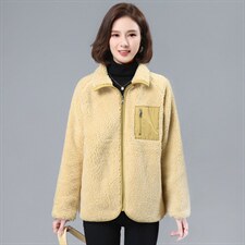 时尚仿羊羔绒外套女2021冬装新款气质两面穿立领保暖上衣潮，女装大码女装，奕阳依阁