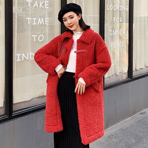 2021秋冬新款颗粒绒羊羔毛皮毛一体中长外套女图片