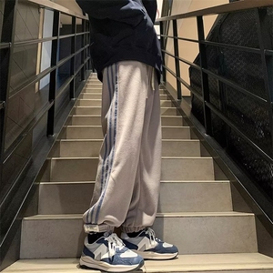 双面摇粒绒裤子男冬季加厚青少年运动卫裤大码宽松束脚裤K48