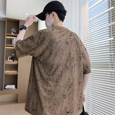 25抖音高品破洞短袖重磅情侣t恤女设计感中性上衣2510-P30，男装T恤，星座210-1