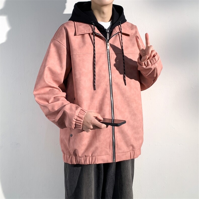 美式复古假两件皮衣夹克男春季潮牌宽松休闲外套A406 JK6002 P90图片
