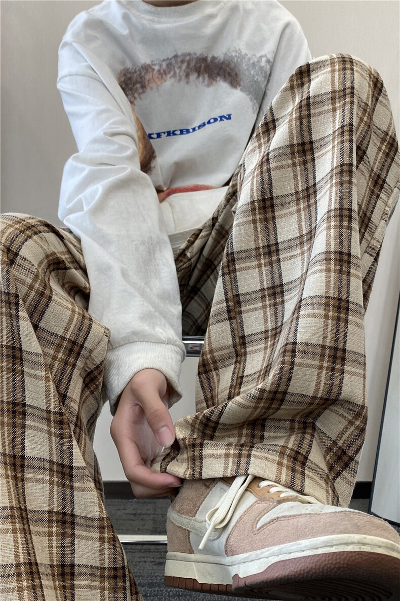 港风春季新款潮流INS格子百搭宽松休闲裤B315-K24014-P50控68,男装休闲裤,电商B315