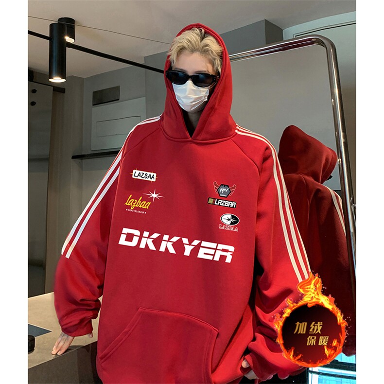 抖音得物供货提供视频秋冬重磅美式宽松织带连帽卫衣04196,男装卫衣,电商A486