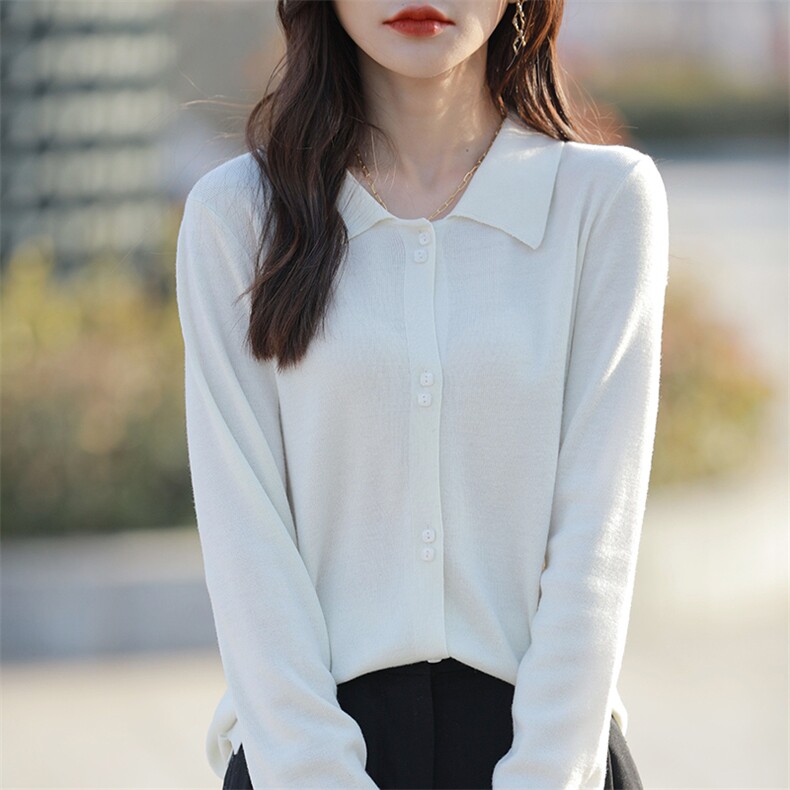 POLO领女士针织开衫外套2025春秋新精纺超细毛衫打底衬衣内搭毛衣,女装羊毛衫,丹芙娇羊绒