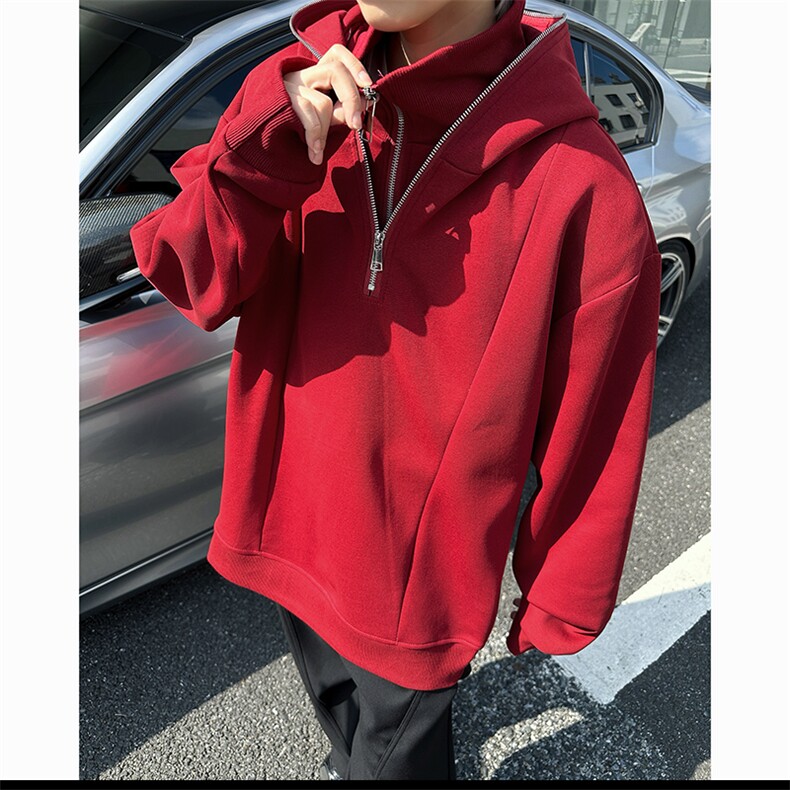 美式hiphop卫衣男秋冬季潮牌假两件加绒加厚宽松休闲连帽情侣外套,男装卫衣,电商B319
