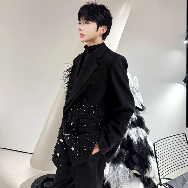 （）重工烫钻钉珠轻奢高端西装小众时尚西服外套潮5055-P168,男装西服,星座910-5