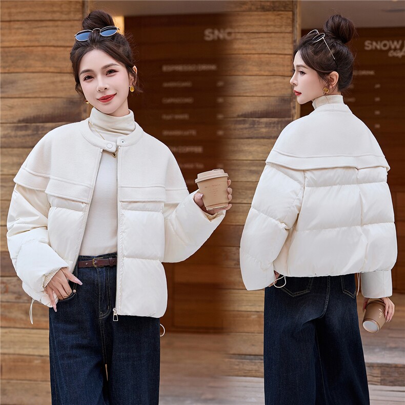 设计感气质毛呢拼接羽绒服女2025冬季新款短款外套减龄，女装羽绒服，玖莱伊