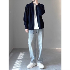 大量现货男立领开衫拉链毛衣细针织衫拼接线衣外套M0003P60，男装针织衫/毛衣，星座1013-1