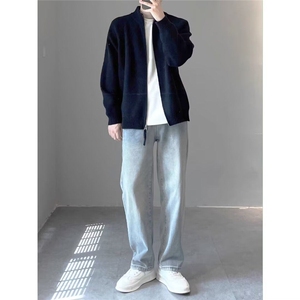 大量现货男立领开衫拉链毛衣细针织衫拼接线衣外套M0003 P60图片