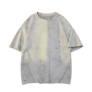 美式破洞短袖T恤男夏季潮牌半袖衣服宽松重磅体恤衫T3650-特价P33图片