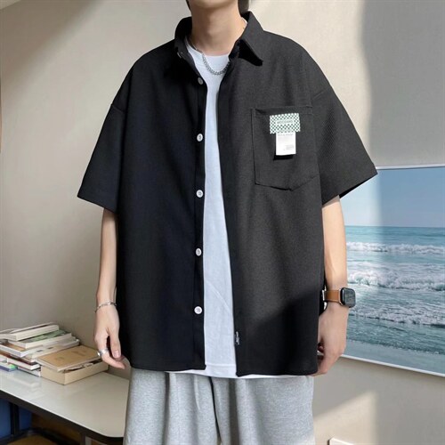 简约2023夏季短袖衬衫男士夏季薄款华夫格绣标衬衣C4026P30,男装衬衫,星座1116-2