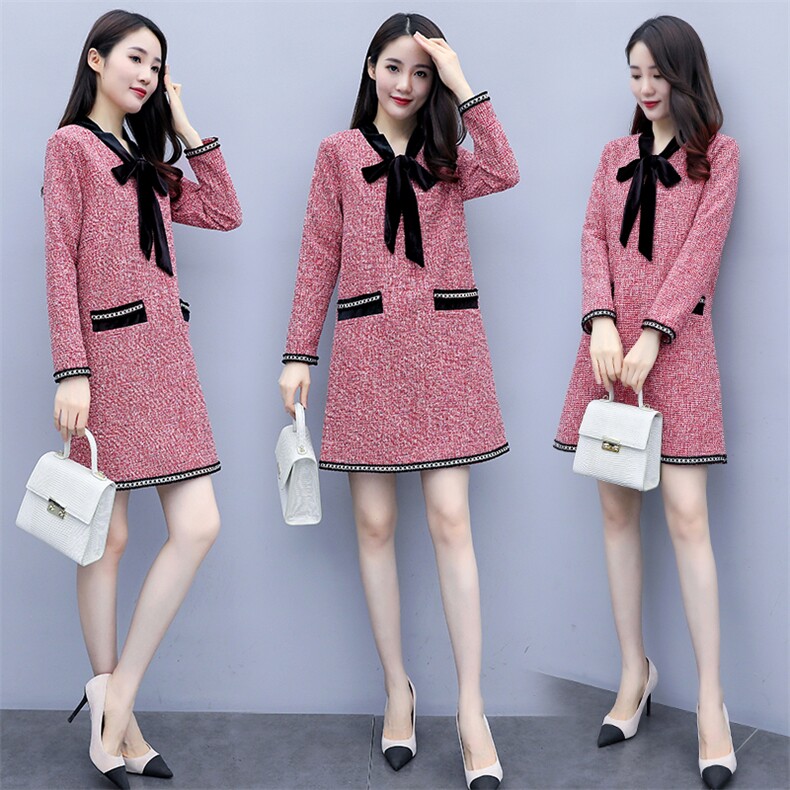 连衣裙2020年春季时尚长袖百搭收腰时尚印花气质，女装连衣裙，岚衣(原川流布茜）