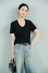 2025新款正肩撞色纯棉短袖t恤女时尚百搭洋气灰色圆领上衣夏季潮图片