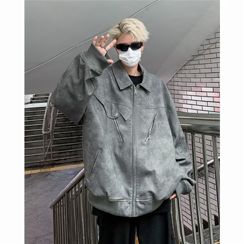 美式复古铆钉夹克男女同款春秋做旧皮衣外套男高级感上衣J8228,男装夹克,星座1116A-1（原606A）