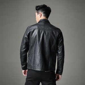 2021 秋季新款男士翻领机车皮外套 修身潮男皮衣 8117-1图片