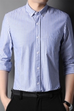 AG12561钱塘2020-3春季纯棉长袖休闲商务衬衫外套打底上衣P55，男装衬衫，钱塘207-3