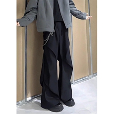 黑色垂坠感褶皱西裤男春秋季高级感裤子cleanfit直筒休闲阔腿长裤，男装西裤，星座1116A（原606A-3）