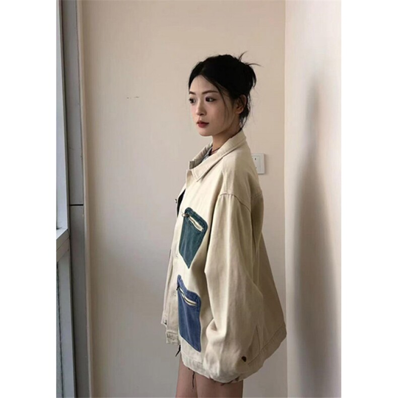 复古撞色多口袋牛仔外套男女宽松设计感工装夹克上衣JB30,男装夹克,星座1116A（原606A-3）