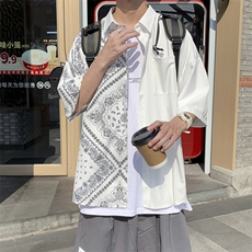 腰果花衬衫男短袖ins2021薄款复古港风日系外套韩版衬衣W961-P28，男装衬衫，星座512-2