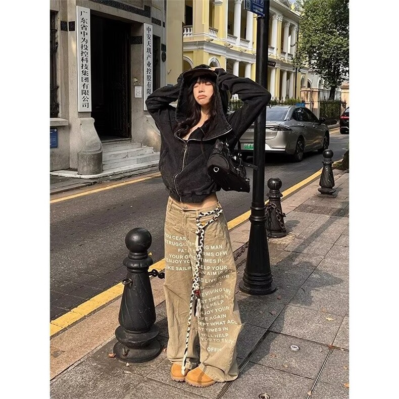 美式复古浪漫水洗做旧低腰牛仔裤女宽松直筒阔腿拖地长裤子NZA113,男装牛仔裤,星座516A