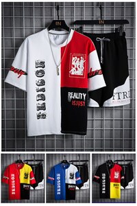 夏装新款青少年运动休闲T恤两件套五分裤短袖套装男F155P55图片