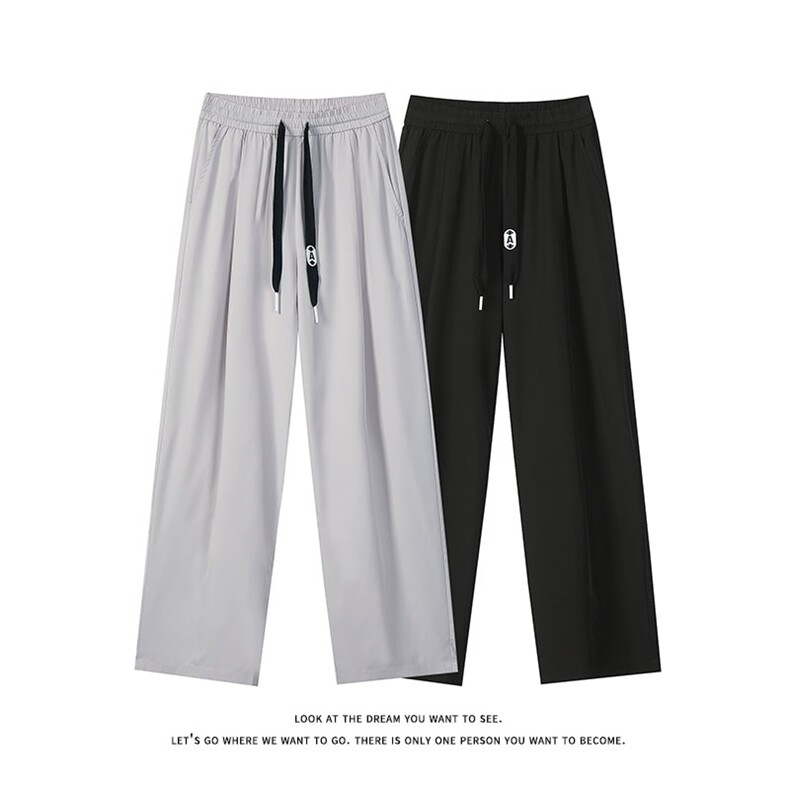 夏季大码抽绳松紧腰带褶冰丝防蚊直筒休闲长裤K8498-P25【特价】图片