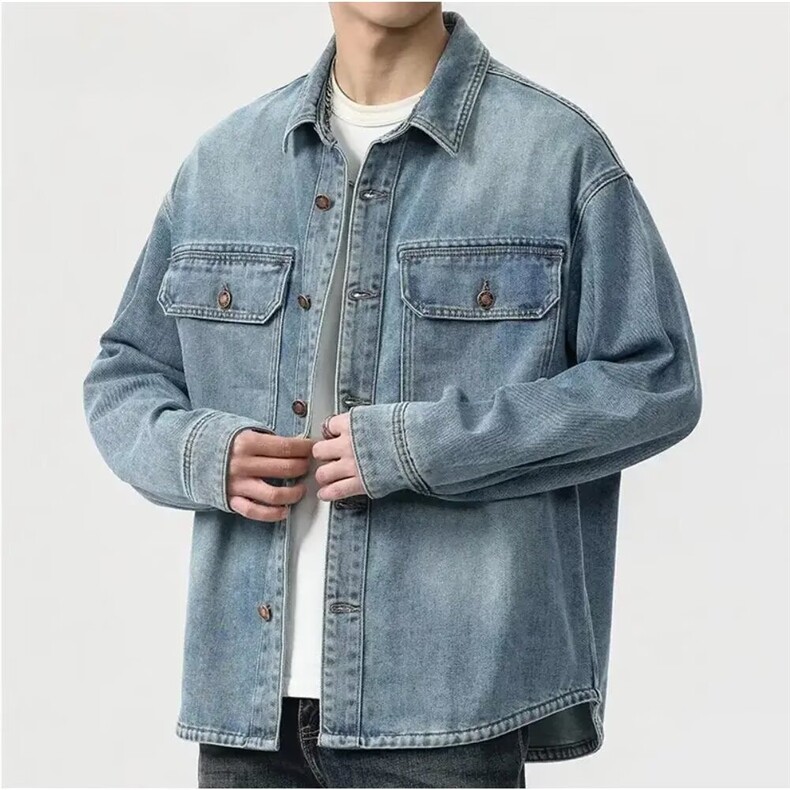 美式牛仔外套男士春秋季复古水洗衬衫衣服男新款高级感宽松夹克男,男装衬衫,星座1210-1