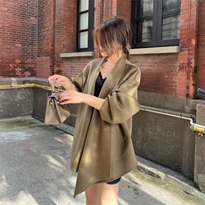 2025年夏季常规中长款长袖纯色时尚百搭双面呢大衣短款简约大方，女装双面呢大衣，蒙绒特