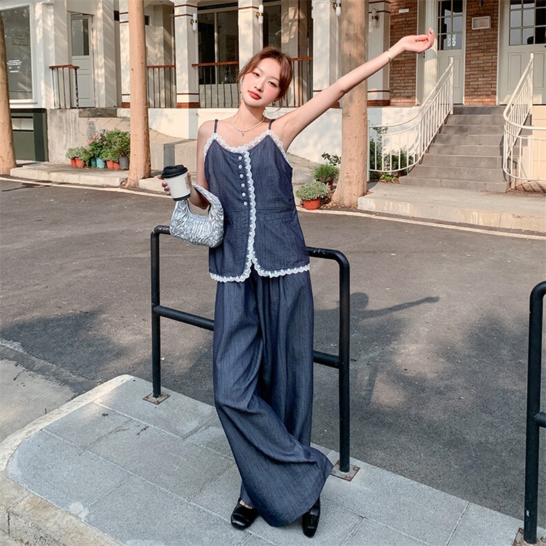 时尚套装连衣裙收腰吊带裙时尚女装韩版复古拼接小众,女装套装/套裙,2C029