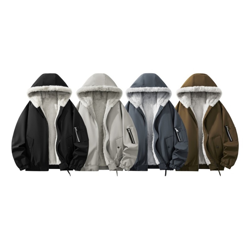 自家图有视频加绒毛领棉衣冬季新款雕宽松连帽派克棉服M2555p88，男装棉衣，电商D315