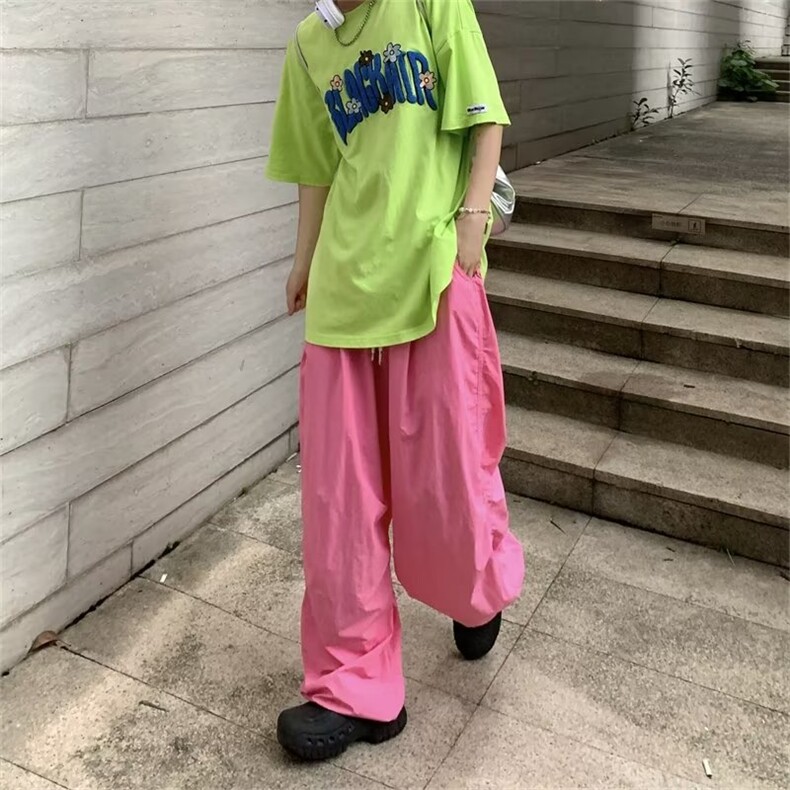 彩色轻薄款休闲直筒长裤子男女潮流街头美式阔腿裤青少年夏装,男装休闲裤,星座716-4