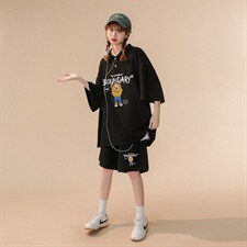 中性风2023夏季新款Polo领卡通图案运动休闲套装TZ732p75控98，男装休闲套装，A247A