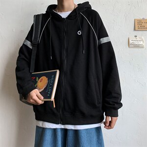 宽松休闲外套男秋季韩版百搭运动上衣ins开衫连帽卫衣 W1103-P35图片