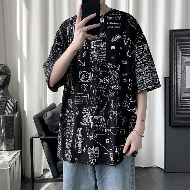 703-T270-P30涂鸦休闲宽松半袖,男装T恤,星座703