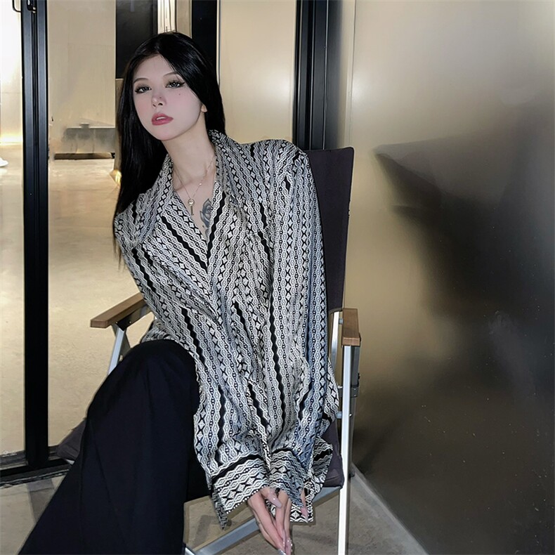 小众设计上衣女慵懒风宽松长袖花衬衫衬衣男女款7855-P60,男装衬衫,星座910-1