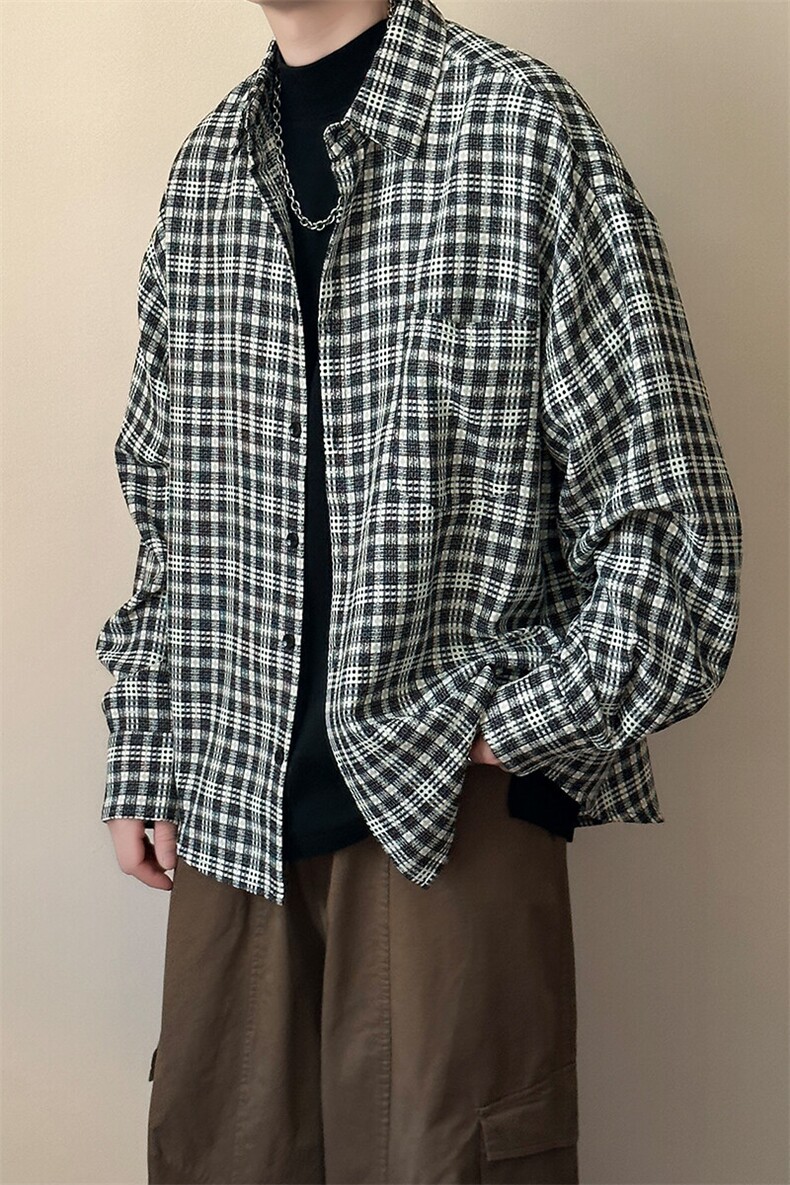 现货-小格子潮牌衬衫外套男百搭青少年衬衣-AC23098特批P58,男装衬衫,电商A351