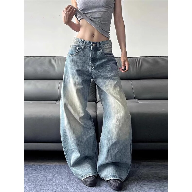 美式高街竹节纹做旧弯刀牛仔裤男女直筒廓形长裤子潮NCS950,男装牛仔裤,星座208-5