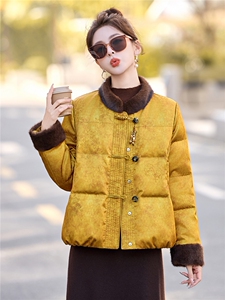新中式盘扣羽绒服2025年冬季新款气质复古短款毛绒白鸭绒保暖外套图片